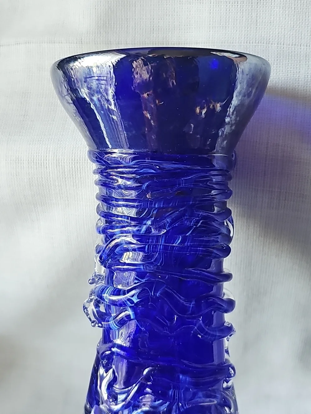 Vintage Hand-crafted Cobalt Blue art glass textured 9